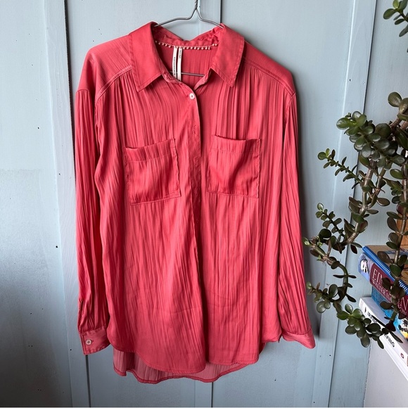 Anthropologie Orange Pink Long Sleeve Button Down Shirt - Picture 3 of 9